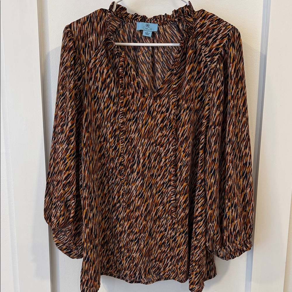 Cece Multicolor Patterned V-Neck Blouse - image 6